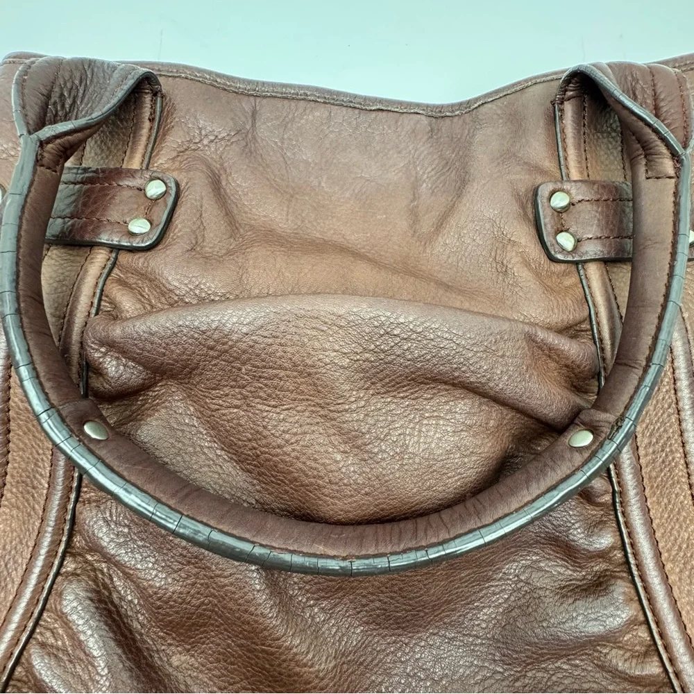 B. Markowsky soft pebbled leather satchel handbag tote. Silver tone hardware.